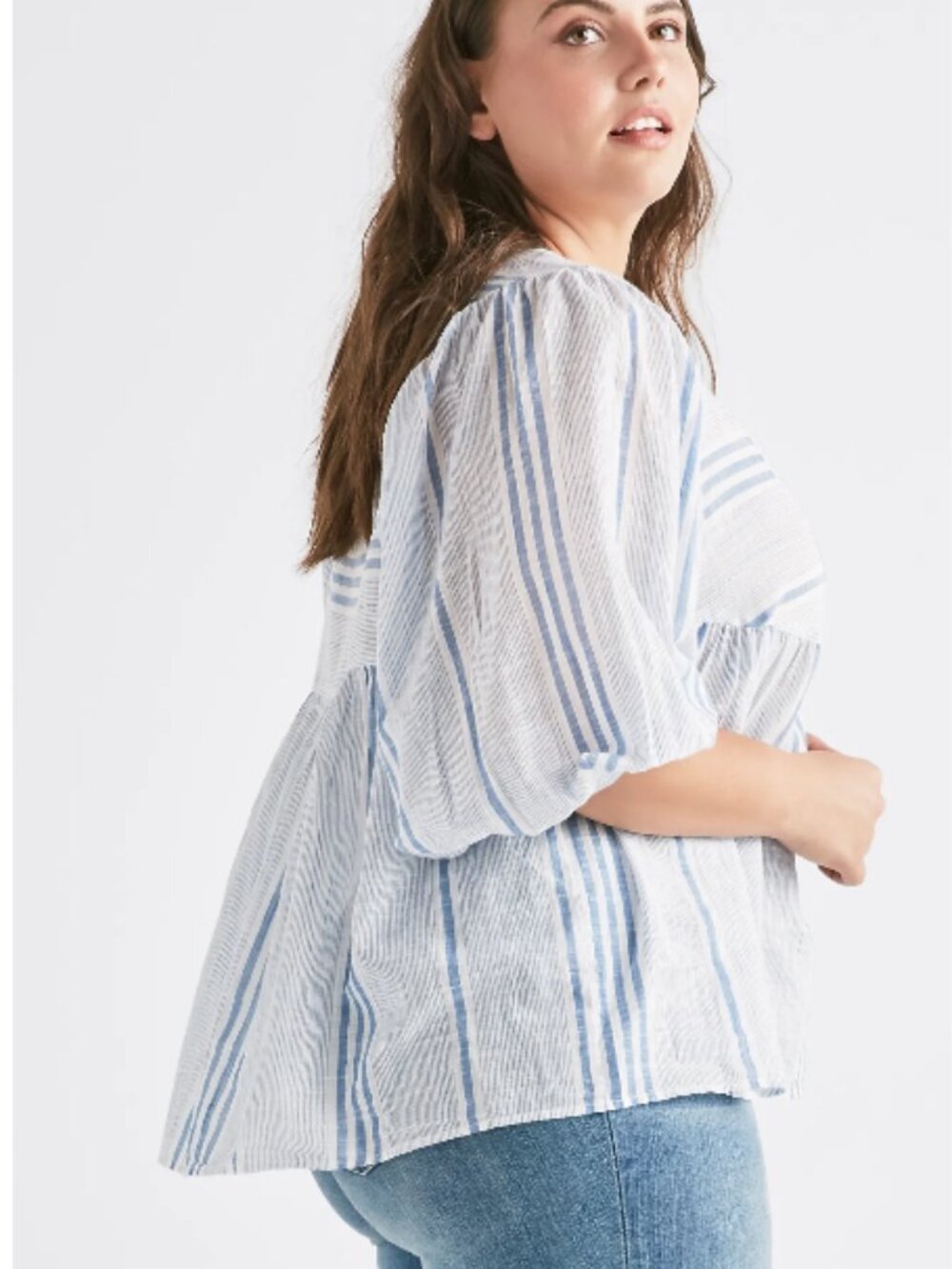 Lucky Brand cindy stripe peasant top blue multi L - Picture 9 of 11